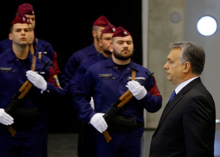 Hungarian Prime Minister Viktor Orban attends a swearing-in ceremony of border hunter recruits in Budapest, Hungary, on March 7. Hungarian Prime Minister Viktor Orban attends a swearing-in ceremony of border hunter recruits in Budapest, Hungary, on March 7.